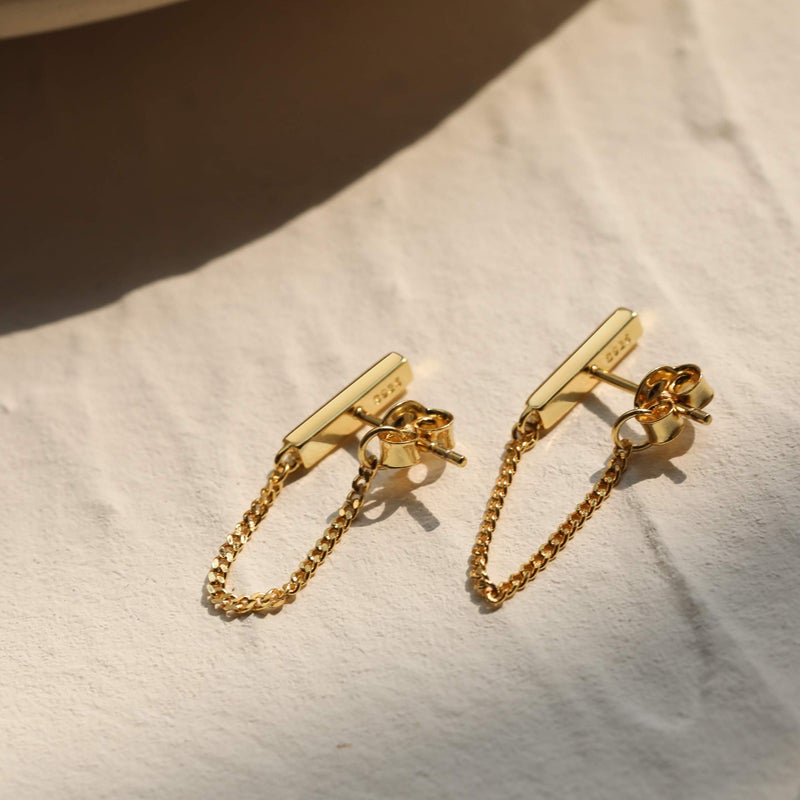 S.Leaf Sterling Silver Gold Chain Earrings for Women Hypoallergenic Stud Cartilage Flat Back Earrings Best Friend Birthday Gifts for Women Trendy Siser Mom Wife Womens Her Friend Party (A_Gold) - Image 2